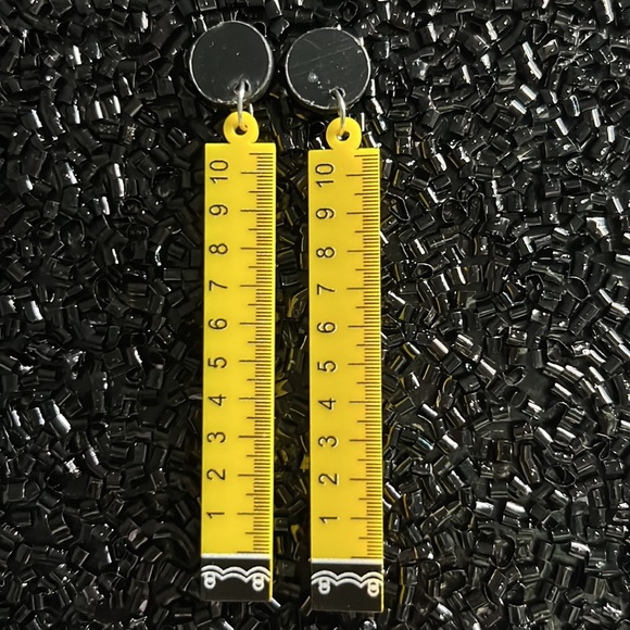 Yellow & Black Ruler Earrings for Pierced Ears - Picture 9 of 10